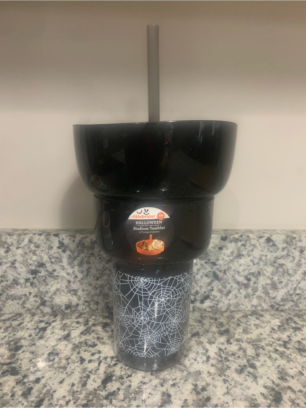 Brand New Way To Celebrate!Black Halloween Stadium Cup 3 Snack Compartments